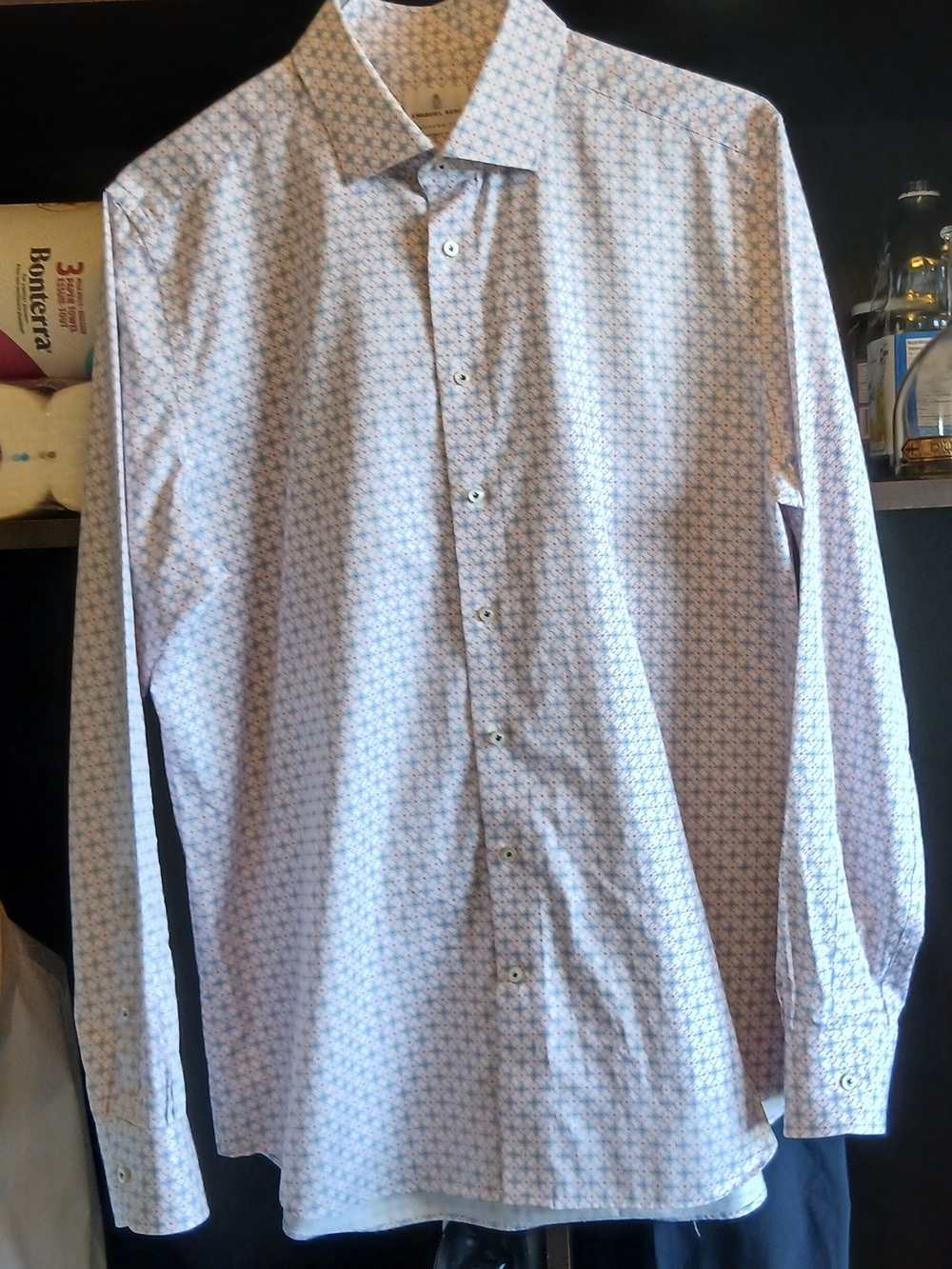 Men's Light Blue Micro-Pattern Long-Sleeve Dress Shirt